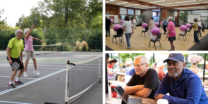 Three photos of seniors enjoying activities in Shaker Heights