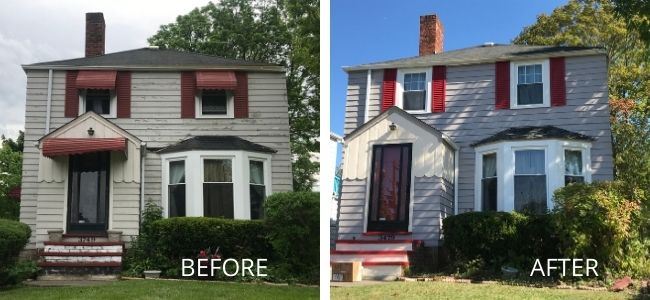 Before and after of exterior home improvement project