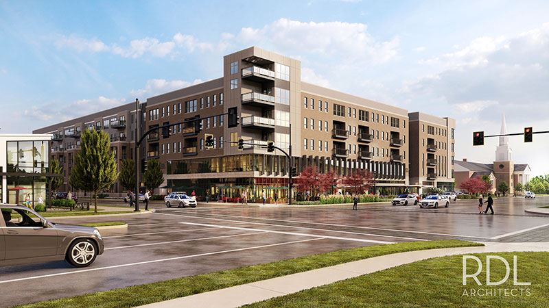 View of Arcadia development from intersection of Farnsleigh and Warrensville Center roads